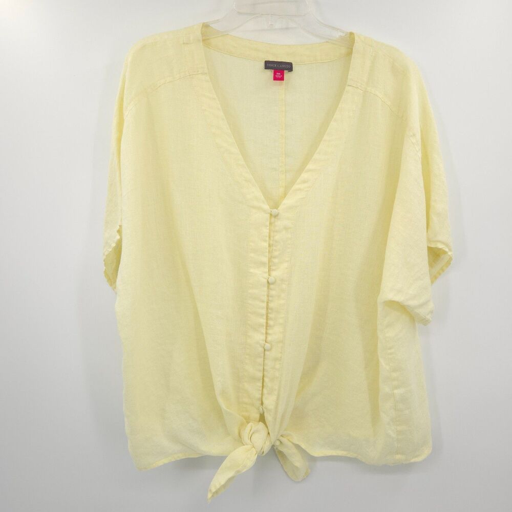 Vince Camuto 100% linen button up tie hem‎ top Size XXL